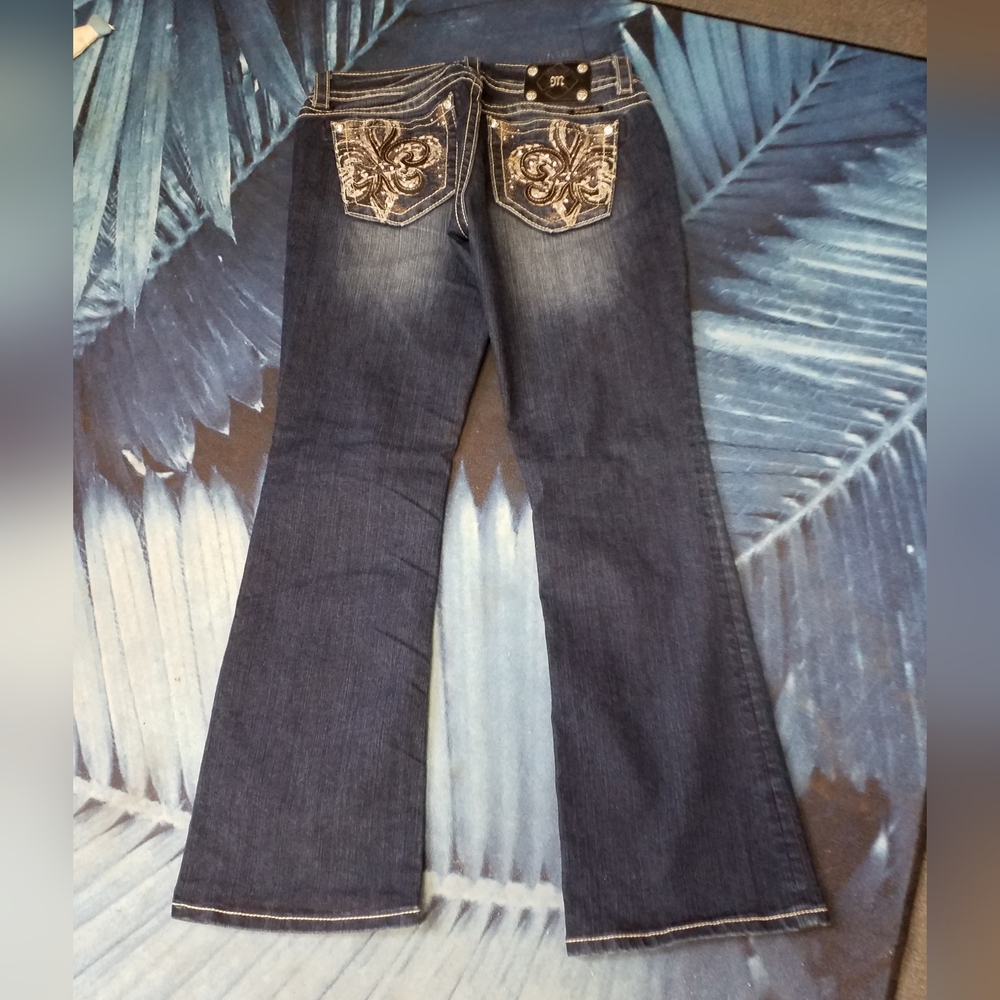 Miss Me Dark Blue Flare Jeans with Embroidered Pockets